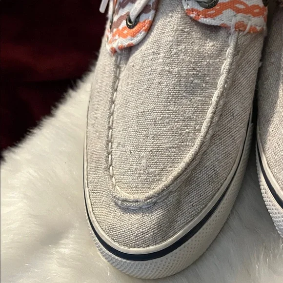 Sperry Top Sider Tan and Peach Lace Up Casual Boat or Tennis Shoes - Picture 7 of 12